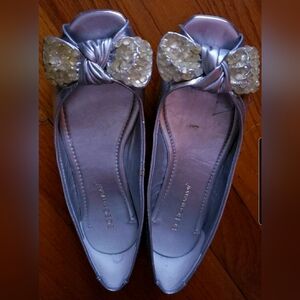BCBG generation peep toe flats silver jeweled size 6b/36. Never worn outside.